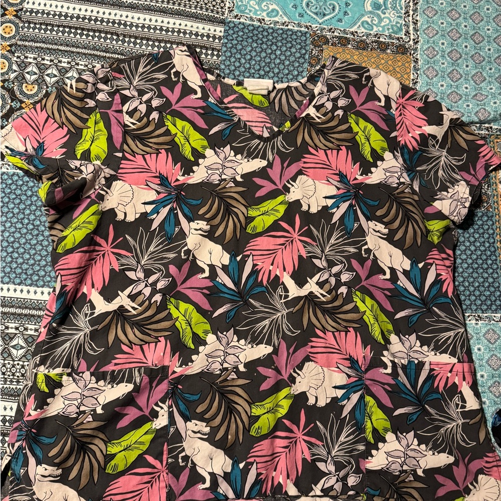 Scrubstar Floral Print Women's Top - Pink, Green, Blue